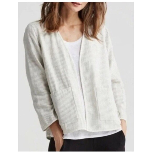 Eileen Fisher Organic Cotton Cardigan Jacket Reversible Jacket Ivory/BlackSz S/M - Picture 1 of 7